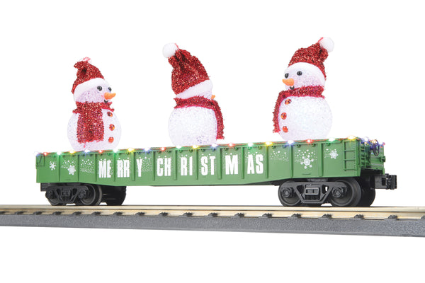 MTH Railking 30-72248 Christmas Gondola Car w/LED Christmas Lights & Lighted Snowmen #2024. O SCALE NEW