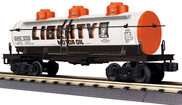 MTH Railking 30-73574 Liberty Motor Oil 3-Dome Tank Car S.H.P.X. #6320. O SCALE NEW