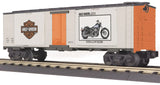 MTH Railking 30-74196 Harley-Davidson O scale RailKing 40' window box car with 2001 Dyna Low Rider NEW