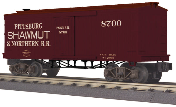 MTH Railking 30-74470 Pittsburg & Shawmut 34' Box Car - 19th Century - Pittsburg Shawmut & Northern O SCALE Like New