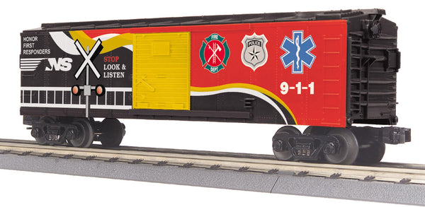 MTH Railking 30-74854 Norfolk Southern NS 911 First Responders Box Car w/Blinking LEDs O SCALE Like New
