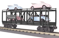 MTH Railking 30-76030 MTH Auto Transportation Auto Carrier Flat Car - MTH Auto Transportation w/(4) VW Bugs - (2) Pink (2) Blue Car No.: 2002 O SCALE Like New