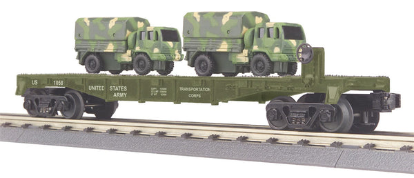 MTH Railking 30-76042 Army Flat Car w/ Cargo TrucksO SCALE Like New