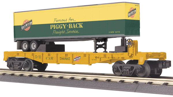 MTH Railking 30-76046 Chicago & North Western CNW Flat Car w/40' Trailer O SCALE NEW