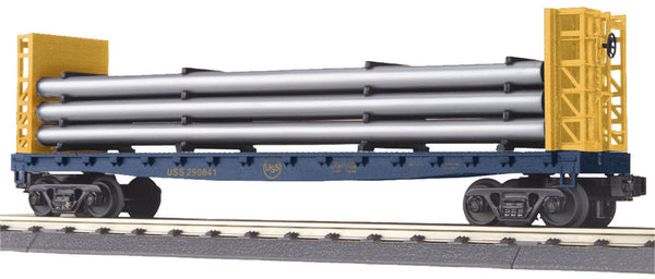 MTH Railking 30-76058 U.S. Steel RailKing Flat Car - w/Bulkheads & Pipe Load O SCALE NEW