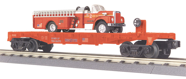 MTH RailKing 30-76089 Rescue 2 Flatcar w/Rescue 2 Fire Truck O-Scale