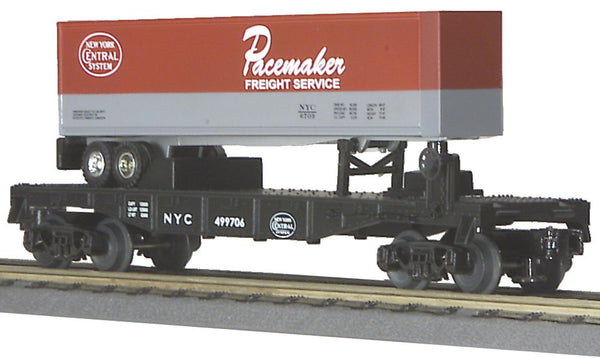 MTH Railking 30-7608 New York Central Car #499706 w/Pacemaker Trailer O Scale Like New