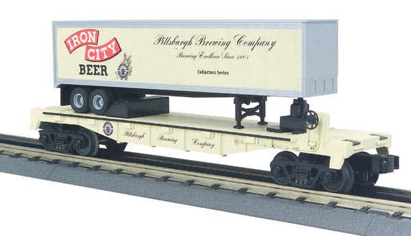 MTH Railking 30-76092 Pittsburgh Brewing Company Iron CIty Beer RailKing Flat Car w/40' Trailer O SCALE NEW