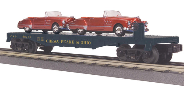 MTH Railking 30-76118 Chesapeake & Ohio RailKing Flat Car w/(2) 1949 Buick Roadmasters O SCALE NEW