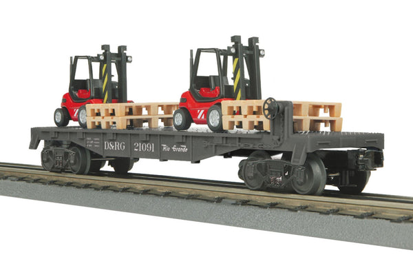 MTH Railking 30-76176 Denver & Rio Grande O SCALE RailKing Flat Car w/(2) Fork Lifts w/Pallets NEW