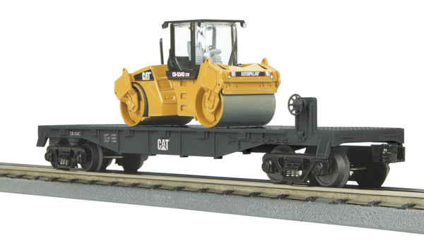 MTH Railking 30-76219 Caterpillar RailKing Flat Car w/(1) CB-534D XW Vibratory Asphalt Compactor O SCALE Used Excellent