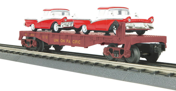 MTH Railking 30-76247 Union Pacific O SCALE RailKing Flat Car w/(2) Ford Rancheros NEW