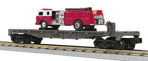 MTH 30-7629 MTH Transportation Co. Flatcar w/ Ertl Fire Truck O Scale
