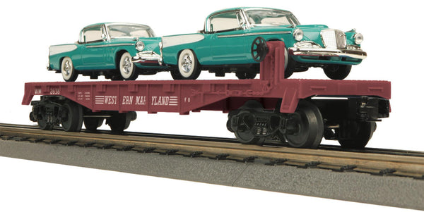 MTH Railking 30-76301 Western Maryland Flat Car w(2) '58 Studebaker Golden Hawks O SCALE NEW