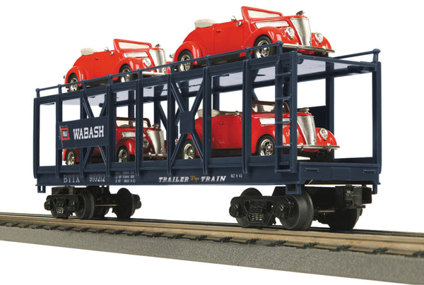 MTH Railking 30-76309 Wabash Auto Carrier Flat Car w/(4) '37 V8 Convertible #BTTX 910212. O SCALE NEW