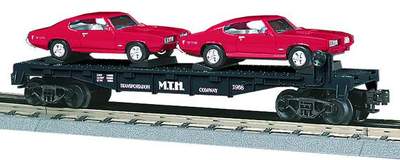 MTH Railking 30-7639 Auto Transportation Flat Car w/1968 GTO (pair) #Red. O SCALE Like New