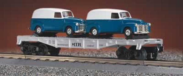 MTH Railking 30-7647 Auto Transportation Flat Car w/Ertl 1950 Panel Truck Color TBD O SCALE Like New