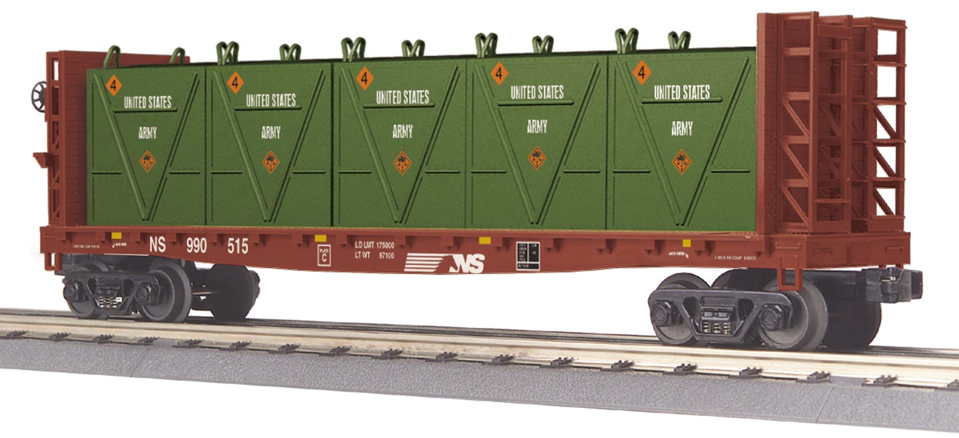 MTH 30-76605 O Norfolk Southern Flat Car w/ Bulkheads & LCL Containers