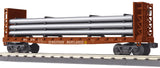 MTH Railking 30-76690 Western Maryland Flat Car - w/Bulkheads & Pipe Load O SCALE Like New