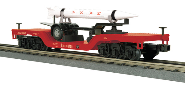 MTH Railking 30-76701 Burlington Dep. Center Flat Car w/Rocket Load #93617. O SCALE NEW