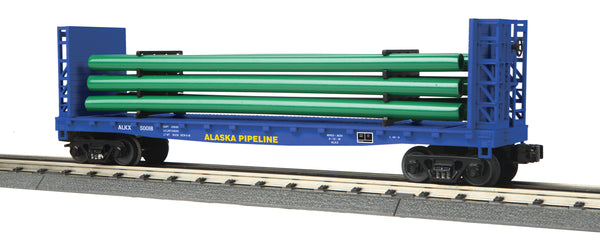 MTH Railking 30-76713 Alaska Pipeline Flat Car with Bulkheads & Pipe Load #50018. O SCALE NEW