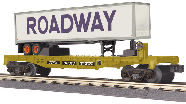 MTH Railking 30-76731 TTX Flat Car w/40' Roadway Trailer O SCALE Like New