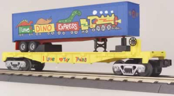 MTH Railking 30-7675 I Love Toy Trains Flat Car w/Trailer - TM Books & Video . O SCALE Used Excellent
