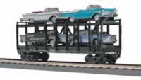 MTH Railking 30-7676 MTH Transport Auto Carrier Flat Car - Contains (2) Ertl '57 Chryslers and (2) Ertlr '57 Mercurys O SCALE NEW