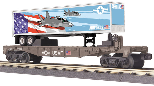 MTH Railking 30-76781 U.S. Air Force Flat Car w/40' Trailer #35190. O SCALE NEW