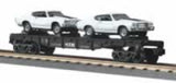 MTH Railking 30-7680 MTH Transport Flat Car - MTH Transport w/(2) 1970 Chevelle (White w/Black Stripe) O SCALE NEW