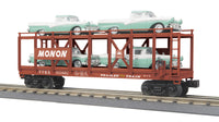 MTH Railking 30-76817 Monon Auto Carrier Flat Car w/(4) '57 Ford Ranchero #TTKX 905882. O SCALE NEW