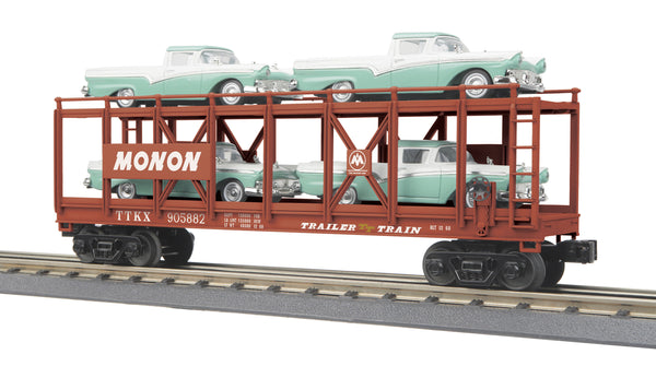 MTH Railking 30-76817 Monon Auto Carrier Flat Car w/(4) '57 Ford Ranchero #TTKX 905882. O SCALE NEW