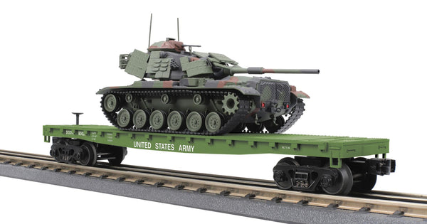MTH Railking 30-76844 U.S. Army O SCALE RailKing Flat Car w/(1) M60 Tank NEW Tank Needs Placed on Car