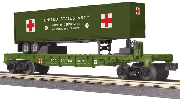 MTH Railking 30-76854 U.S. Army O SCALE RailKing Flat Car w/40 Trailer NEW