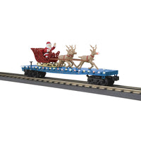 MTH 30-76863 Santa Sleigh & Reindeer-- North Pole (Blue) Flatcar with LED Lights