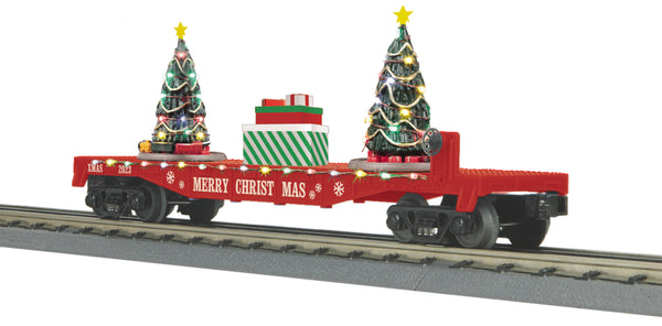 MTH 30-76865 Christmas (Red) Flat Car w/ Lighted Christmas Trees - Limited
