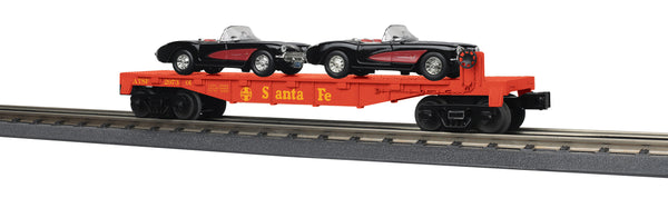 MTH Railking 30-76876 Santa Fe Flat Car w/(2) 57 Chevy Corvettes #297301. O SCALE NEW