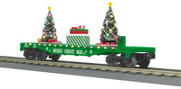 MTH Railking 30-76923 Christmas Flat Car w/Lighted Christmas Trees #2024. O SCALE NEW