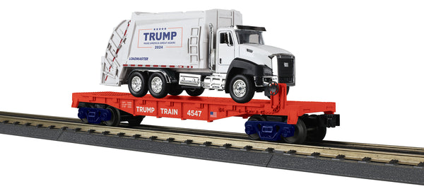 MTH Railking 30-76928 Donald J. Trump Flat Car with Garbage Truck #4547. O SCALE LIMITED PREORDER NEW