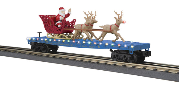 MTH Railking 30-76945 North Pole Flat Car w/LED Lights Santa Sleigh & Reindeer Limited SCALE NEW
