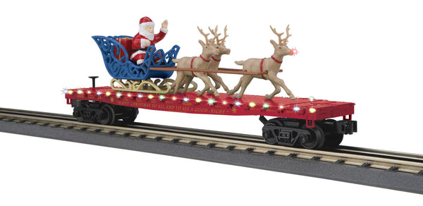 MTH Railking 30-76946 North Pole Flat Car w/LED Lights Santa Sleigh & Reindeer LIMITED O SCALE NEW