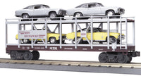 MTH Railking 30-7694 MTH Auto Transportation Auto Carrier Flat Car - MTH Transport w/Chevy Novas Car O SCALE Like New