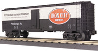 MTH Railking 30-7831 Iron City Beer 2 Reefer Car #Iron City Beer (Black & White). PBC 1861 O SCALE Like New Damaged Box