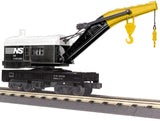 MTH 30-79346, 30-79350 Norfolk Southern Crane Car and Crane Tender Car (Set of 2) O Scale Like New