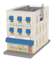 MTH Railking 30-90155 Hubie Skreimen D.D.S. dentist 3-Story City Building w/Fire Escape & Blinking Sign - Hubie Skreimen D.D.S. O SCALE Like New