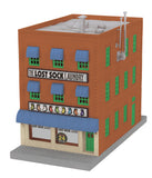 MTH Railking 30-90196 Lost Sock LaundromatSingle-Story Addition City Building w/Fire Escape & Blinking Sign O SCALE Like New
