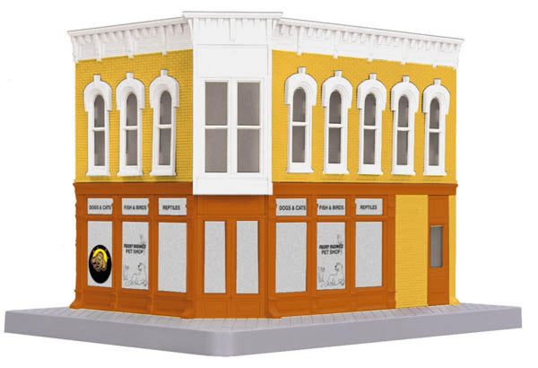 MTH Railking 30-90388 Frisky Business Pet Shop Corner Building w/Blinking Sign O SCALE Like New Damaged Box