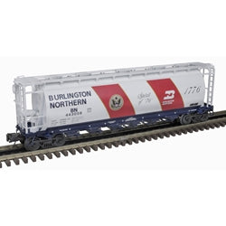 ATLAS 3001446 BURLINGTON NORTHERN BN 6-BAY CYLINDRICAL HOPPER BICENTENNIAL 443056 (WHITE/RED/BLUE) - 3RL O SCALE NEW LIMITED