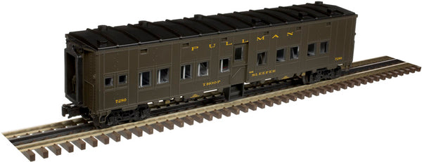 Atlas 3007704-7 Troop Series Cars Pullman Green/Gold 3 rl O Scale NEW