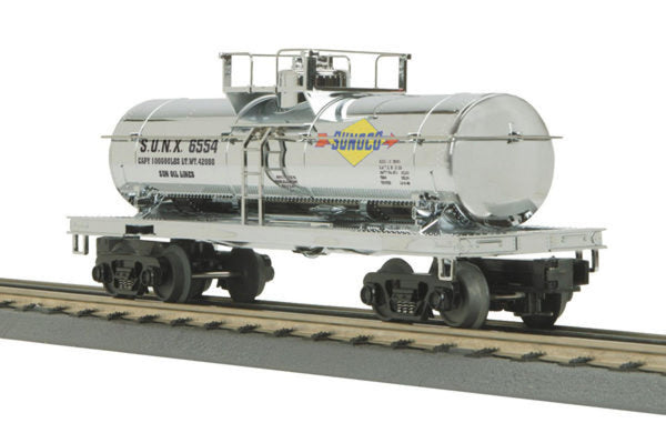 MTH Rugged Rails 33-7307 Sunoco Tank Car - Chrome O SCALE Used Excellent